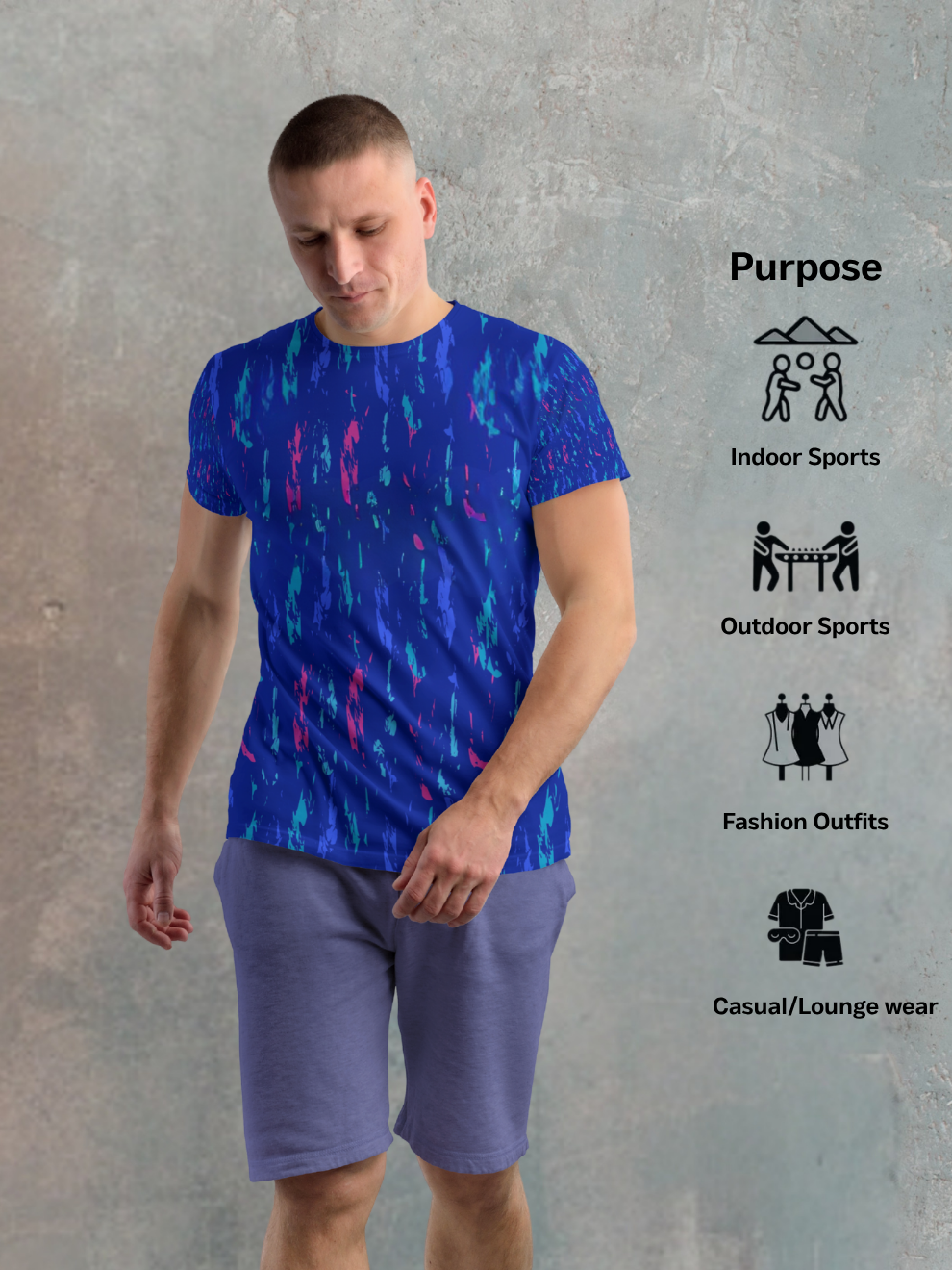 Wave Blue Pulse Streak Pattern Slim Fit Sports T-shirt for men