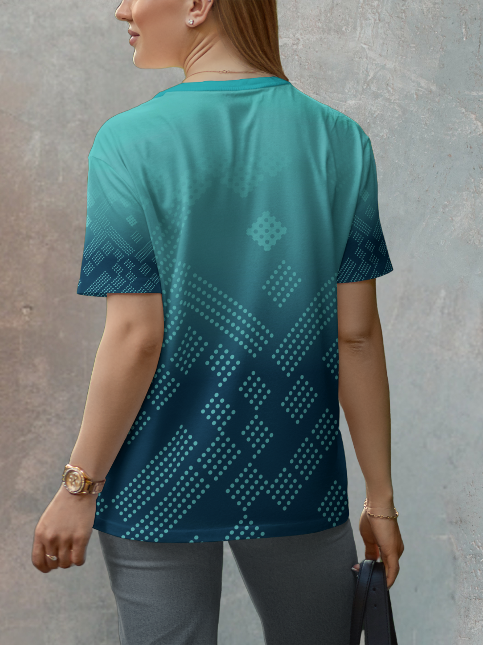 Teal Green Diamond Dot Pattern Sports T-shirt for women