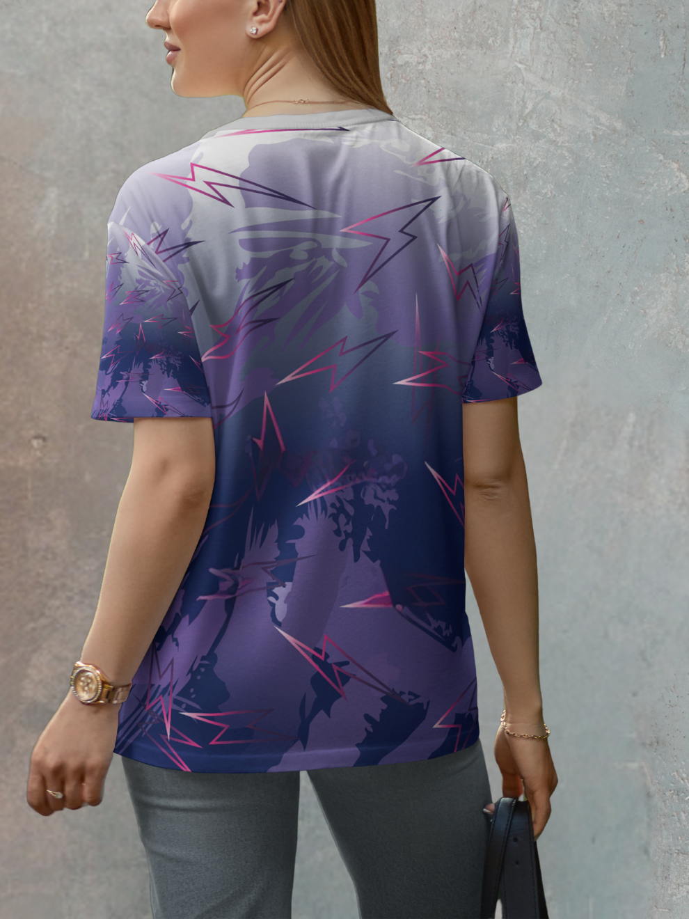 Storm Violet Neon Strike Pattern Sports T-shirt for women