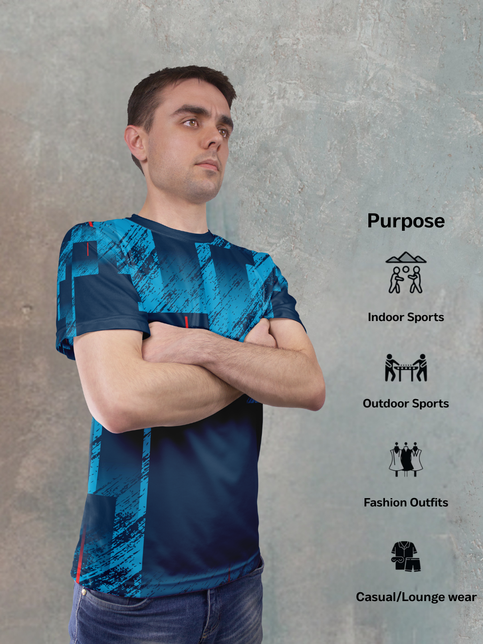 Midnight Alloy Blue Diagonal Mesh Pattern Sports T-shirt for men