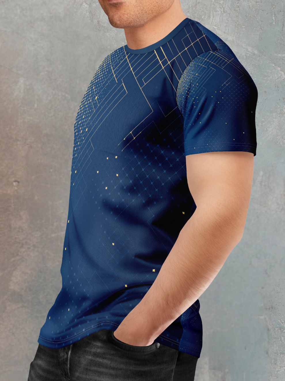 Midnight Blue Grid Burst Pattern Sports T-shirt for men