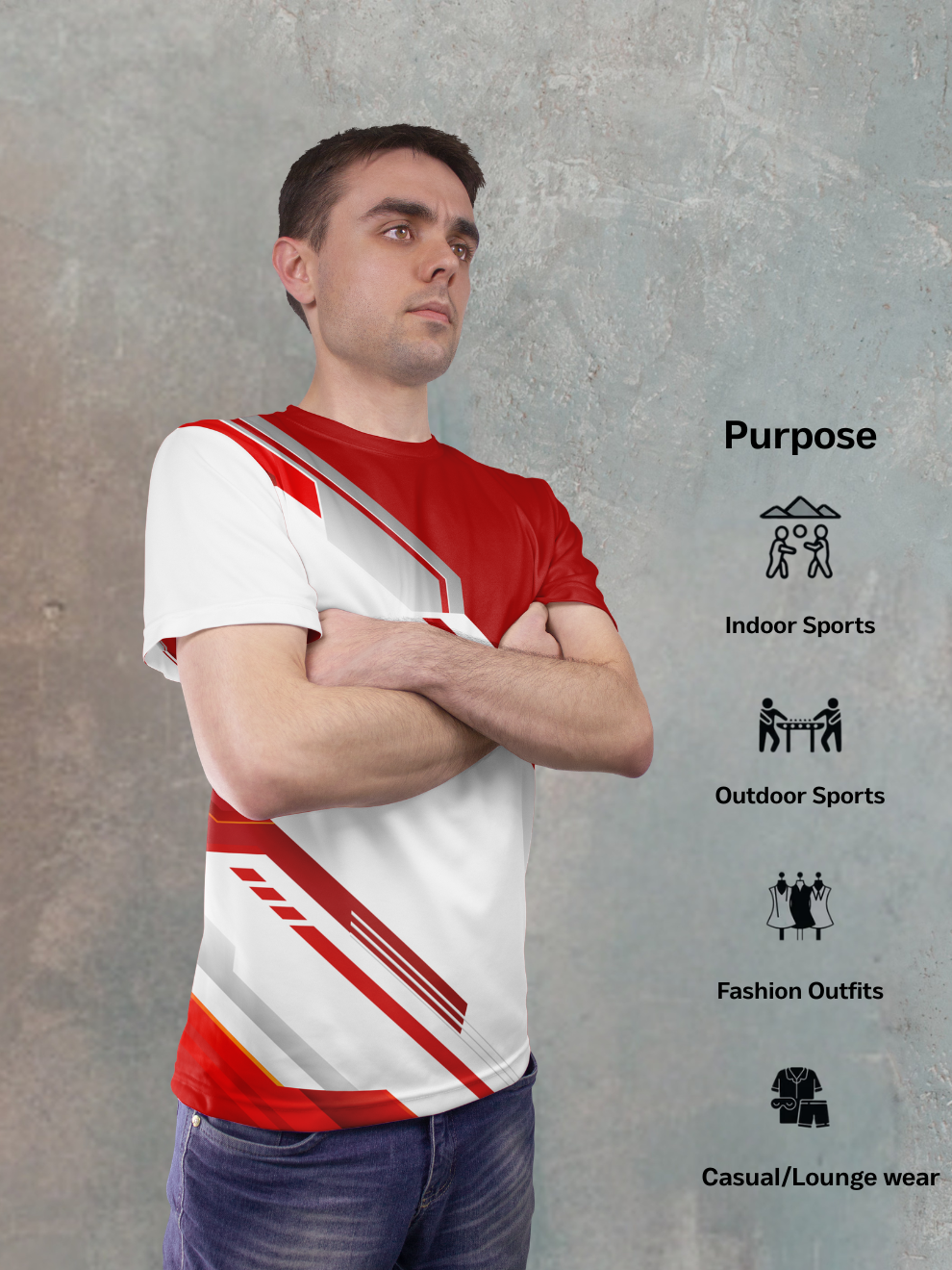 Reddish White Edge Line Pattern Sports T-shirt for men