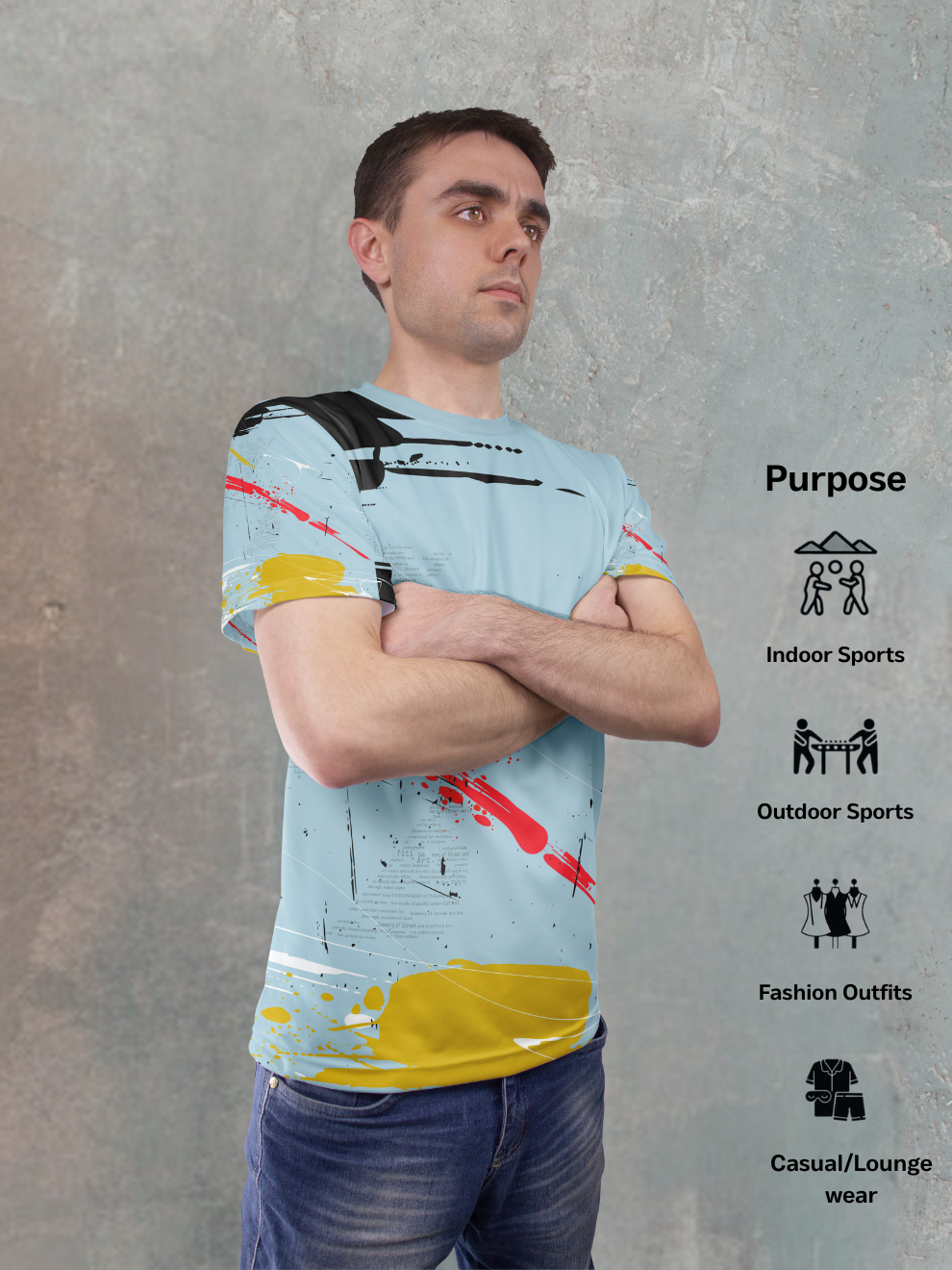 Aqua Blue Brush Stroke Pattern Sports T-shirt for men