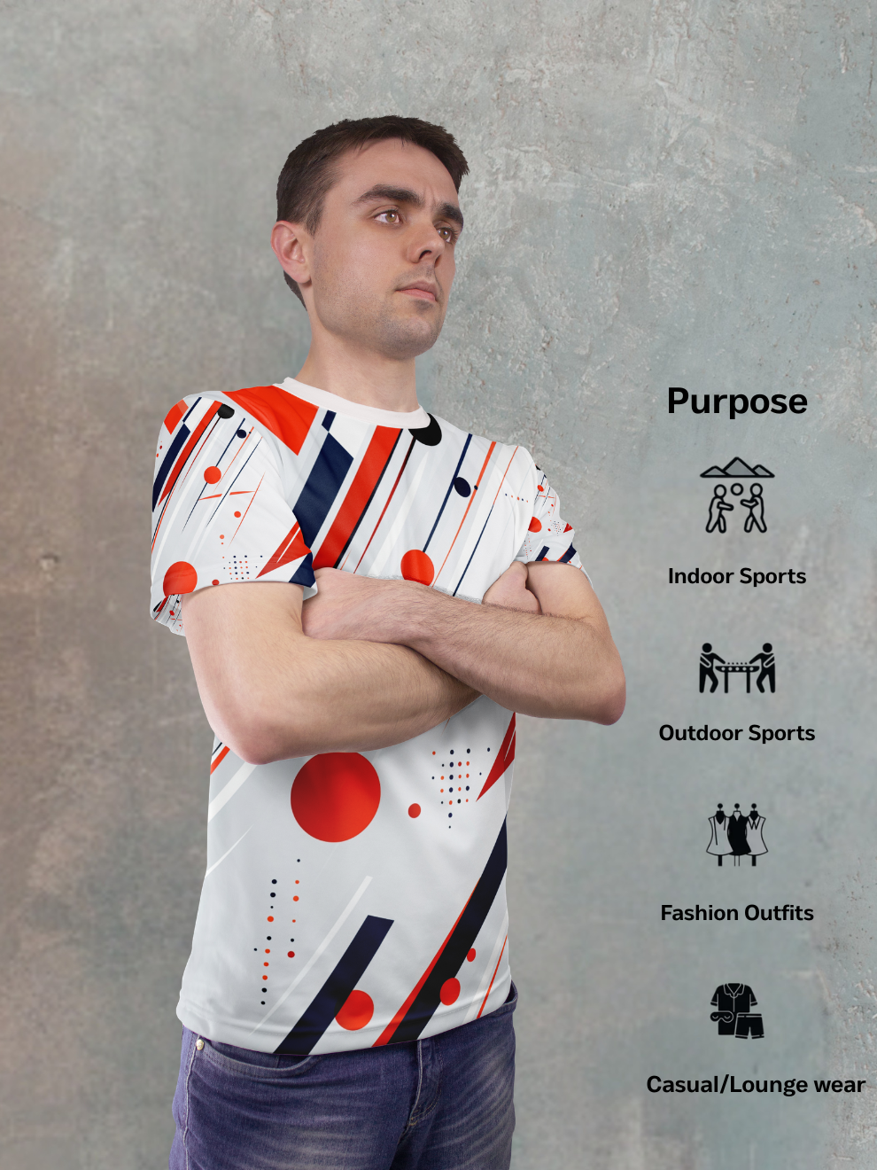 White Geometric Overlays Pattern Sports T-shirt for men