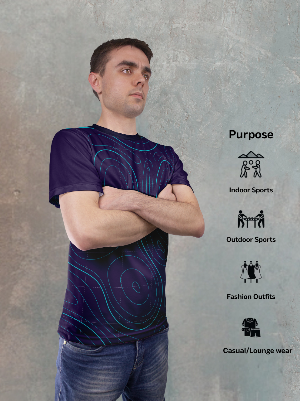 Glacier Blue Aero Grid Pattern Sports T-shirt for men