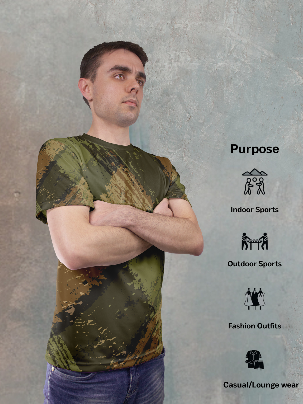 Abstract Military Brush Strokes Pattern Sports T-shirt for men