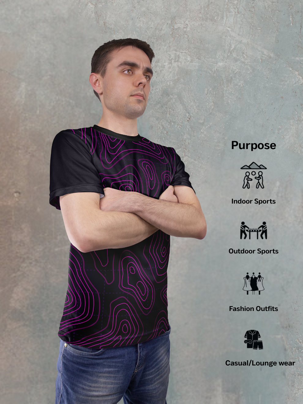 Black Pulse Matrix Pattern Sports T-shirt for men