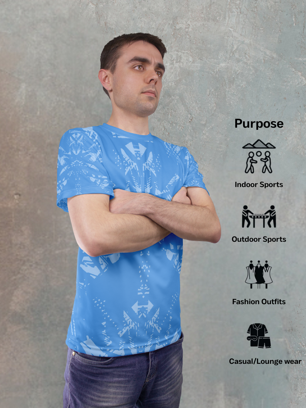 Azure Blue Aero Pulse Pattern Sports T-shirt for men
