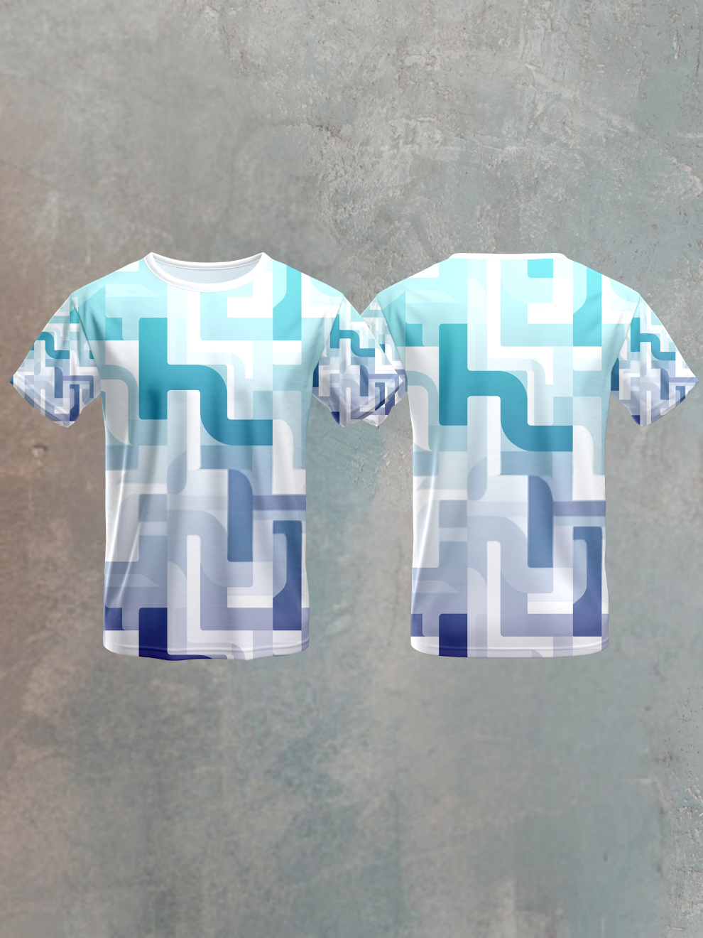 Gradient Teal Blue Loop Mesh Pattern Sports T-shirt for men