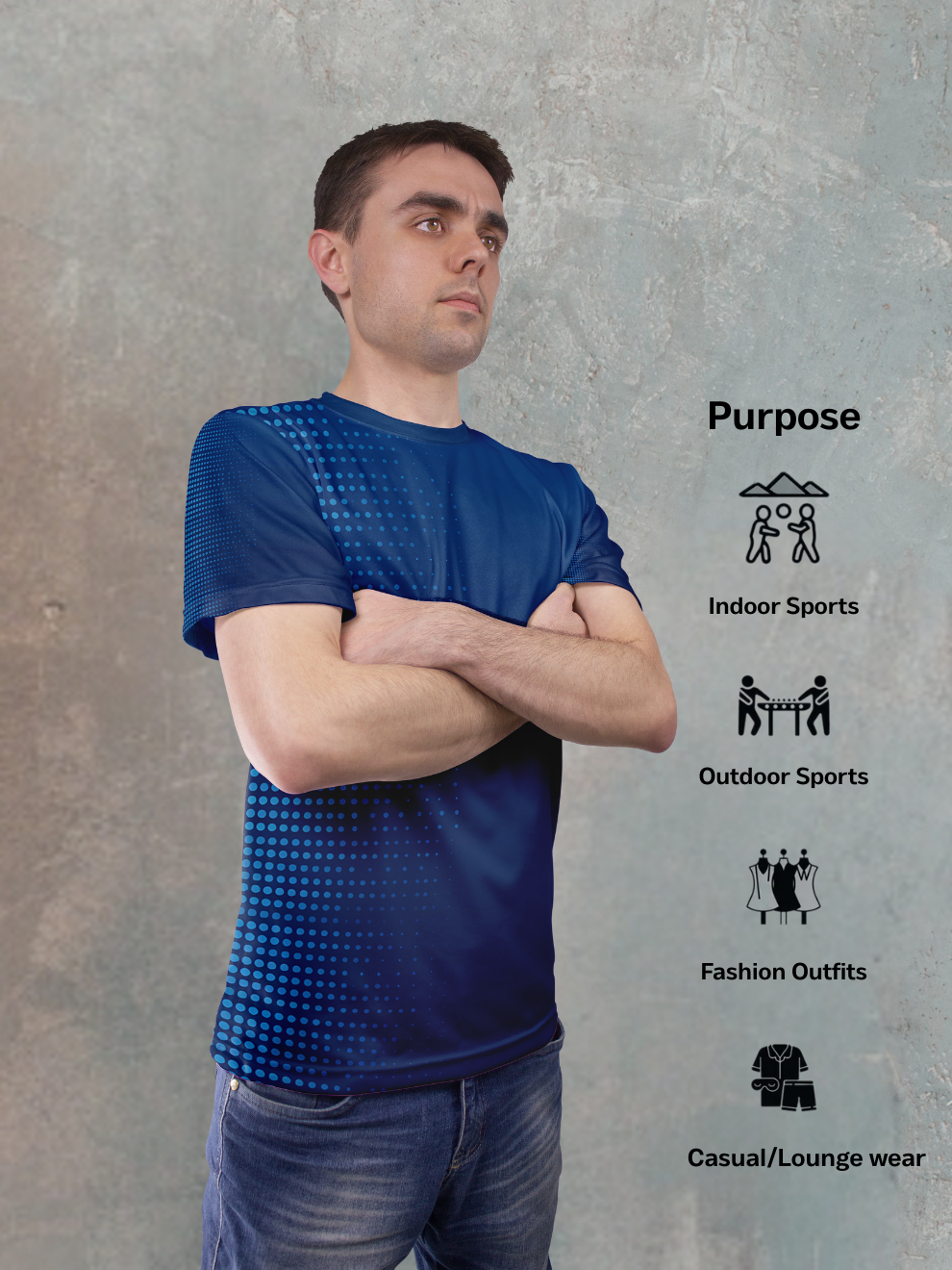 Midnight Blue Dot Rush Pattern Sports T-shirt for men