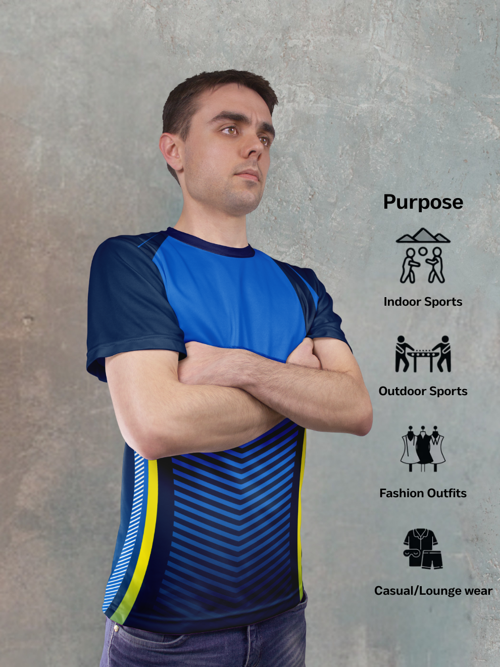 Royal Blue Geometric Chevron Pattern Sports T-shirt for men