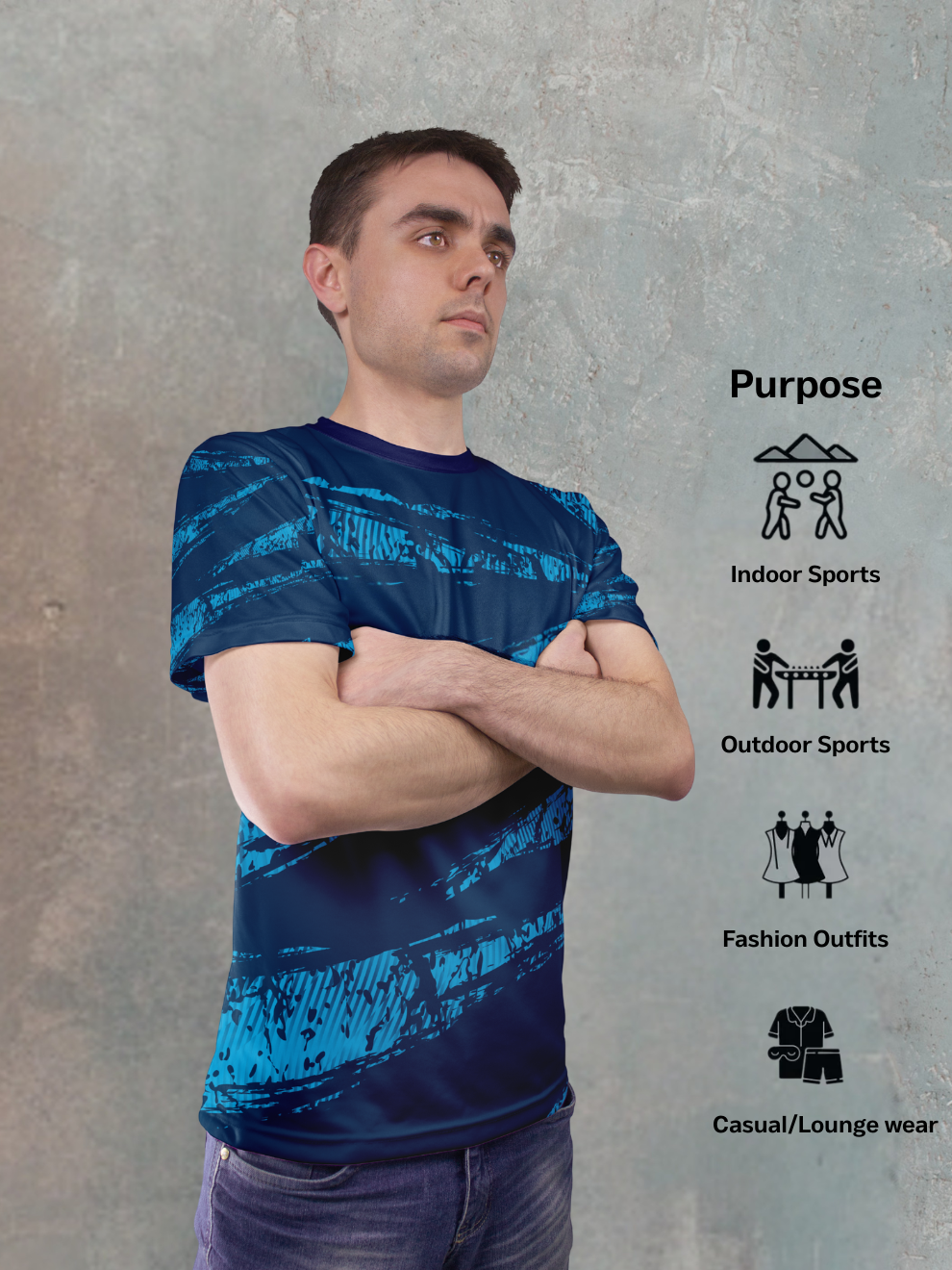Midnight Navy Blue Diagonal Brush Stroke Pattern Sports T-shirt for men