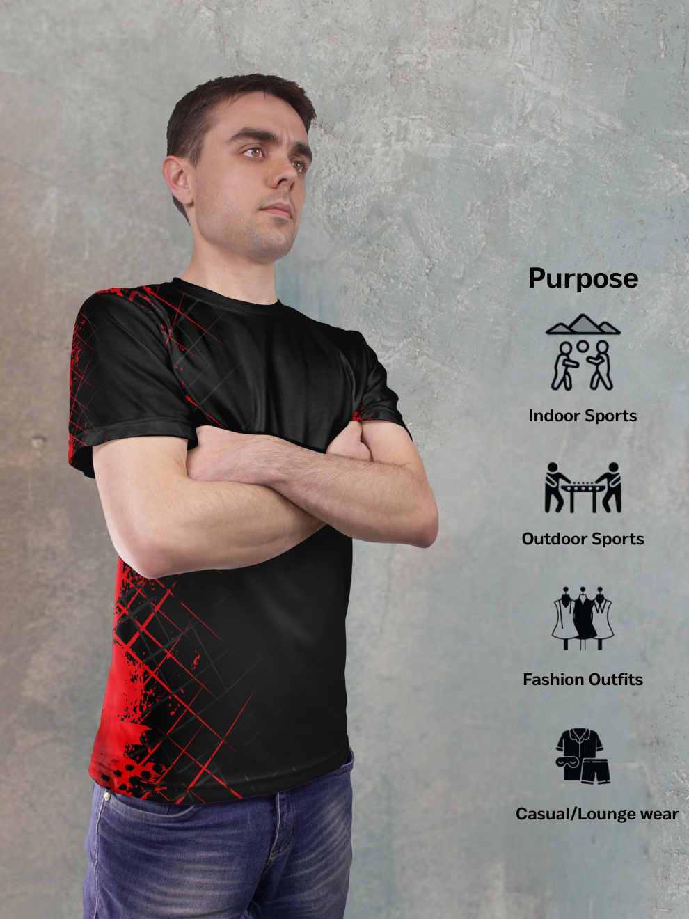 Black Crimson Red Splatter Texture Pattern Sports T-shirt for men