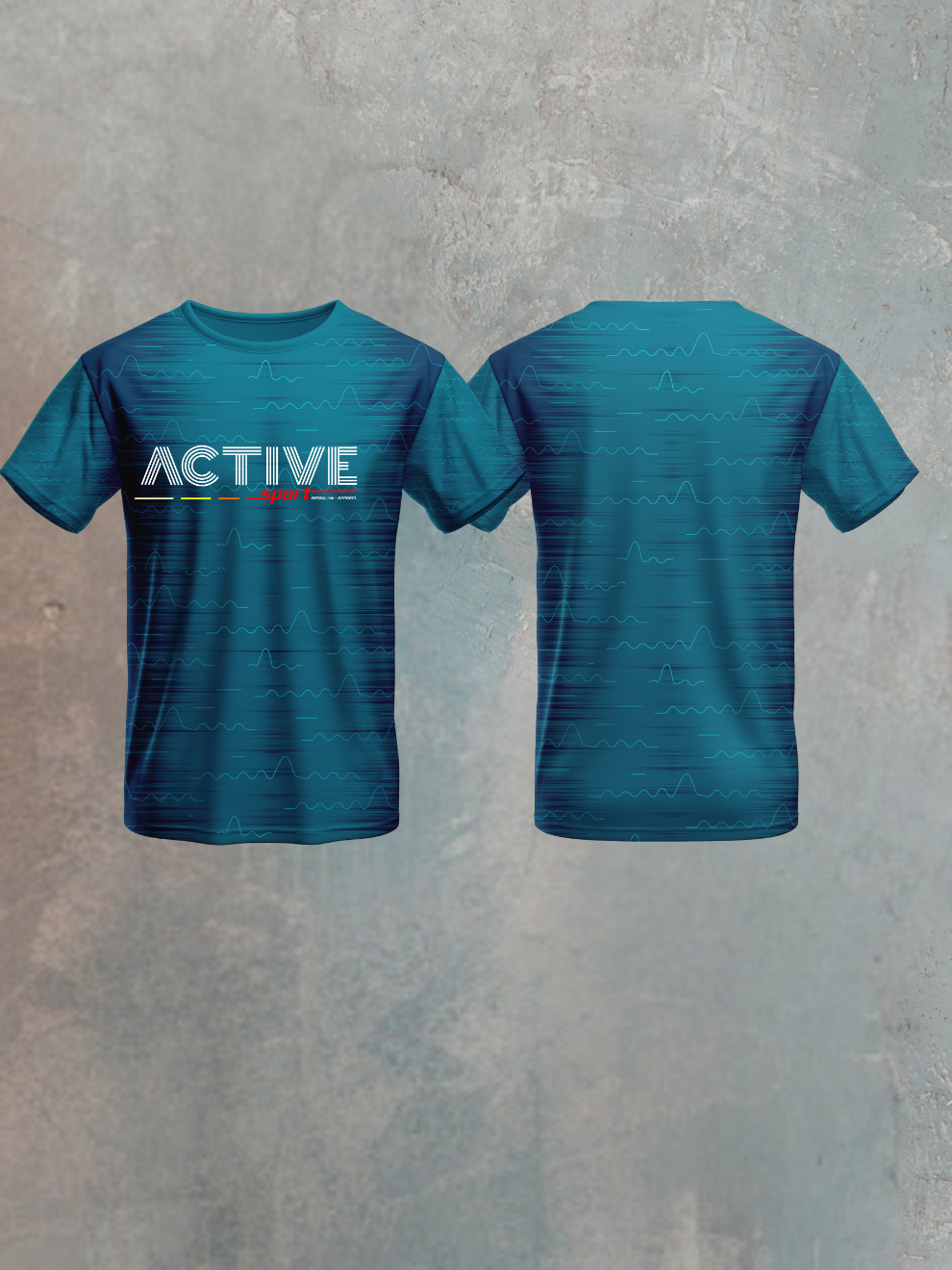 Electric Blue Waveform Graphics Pattern Sports T-shirt for men