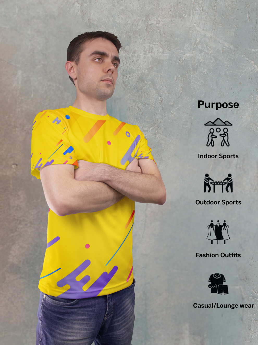 Sun Burst Yellow Graphic Motion Pattern Sports T-shirt for men