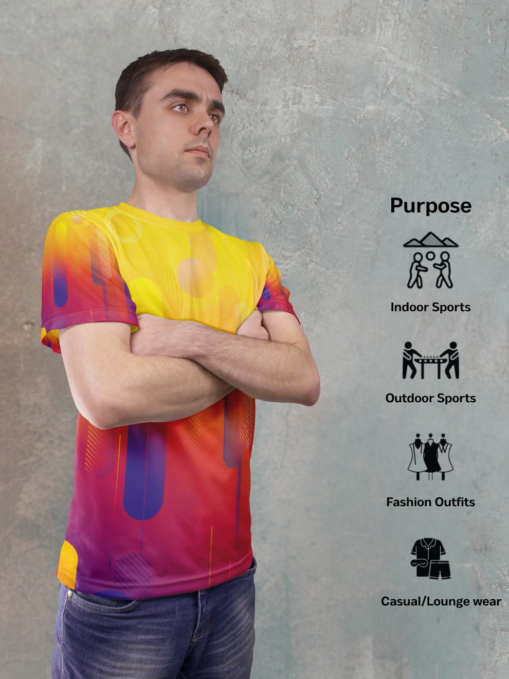 Solar Yellow Radiant Core Pattern Sports T-shirt for men