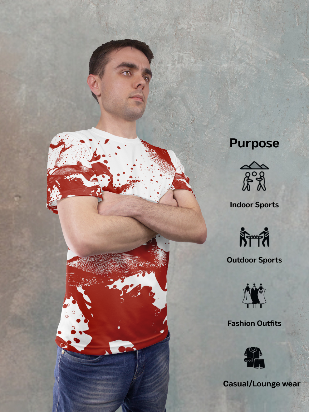 Crimson White Brush Art Strike Pattern Sports T-shirt for men