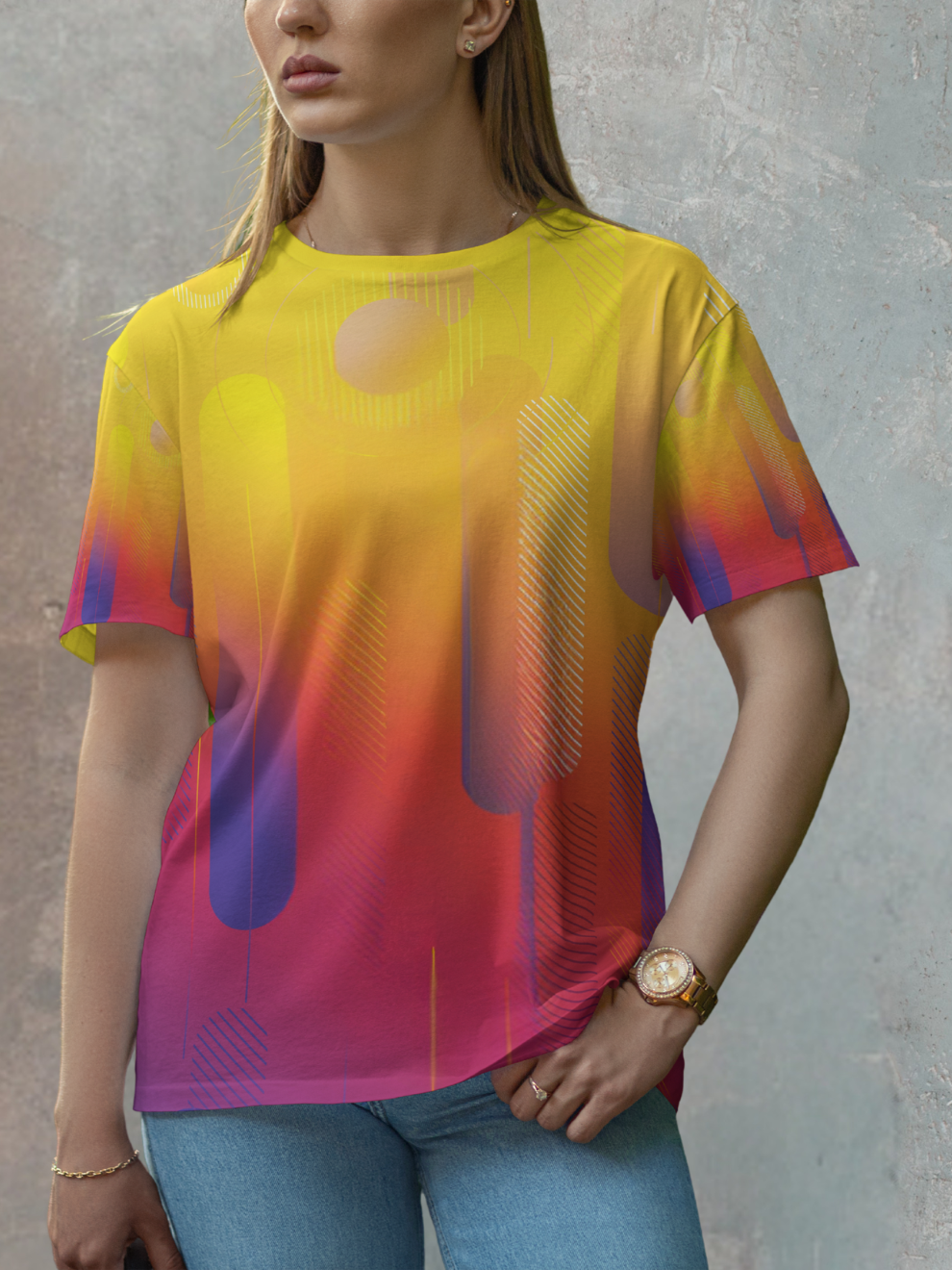 Solar Yellow Radiant Core Pattern Sports T-shirt for women