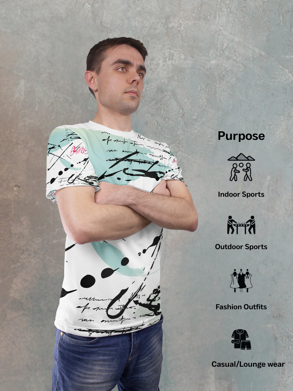 Urban Mint Green Chaos Pattern Sports T-shirt for men