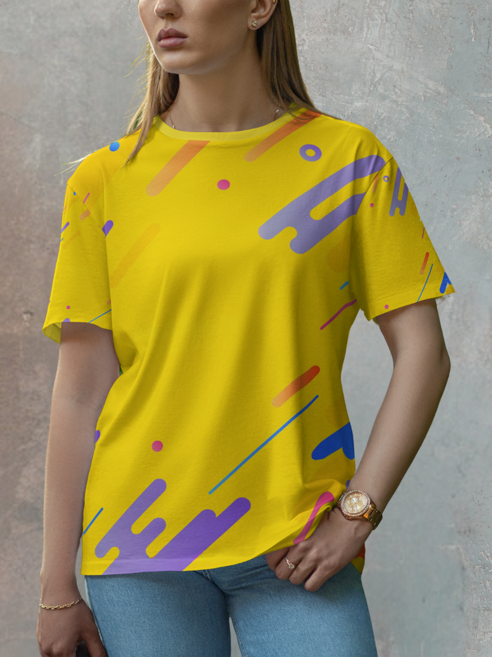 Sun Burst Yellow Graphic Motion Pattern Sports T-shirt for women