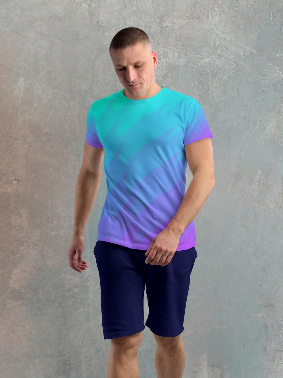 Bright Turquoise Blue Abstract Fade Pattern Sports T-shirt for men