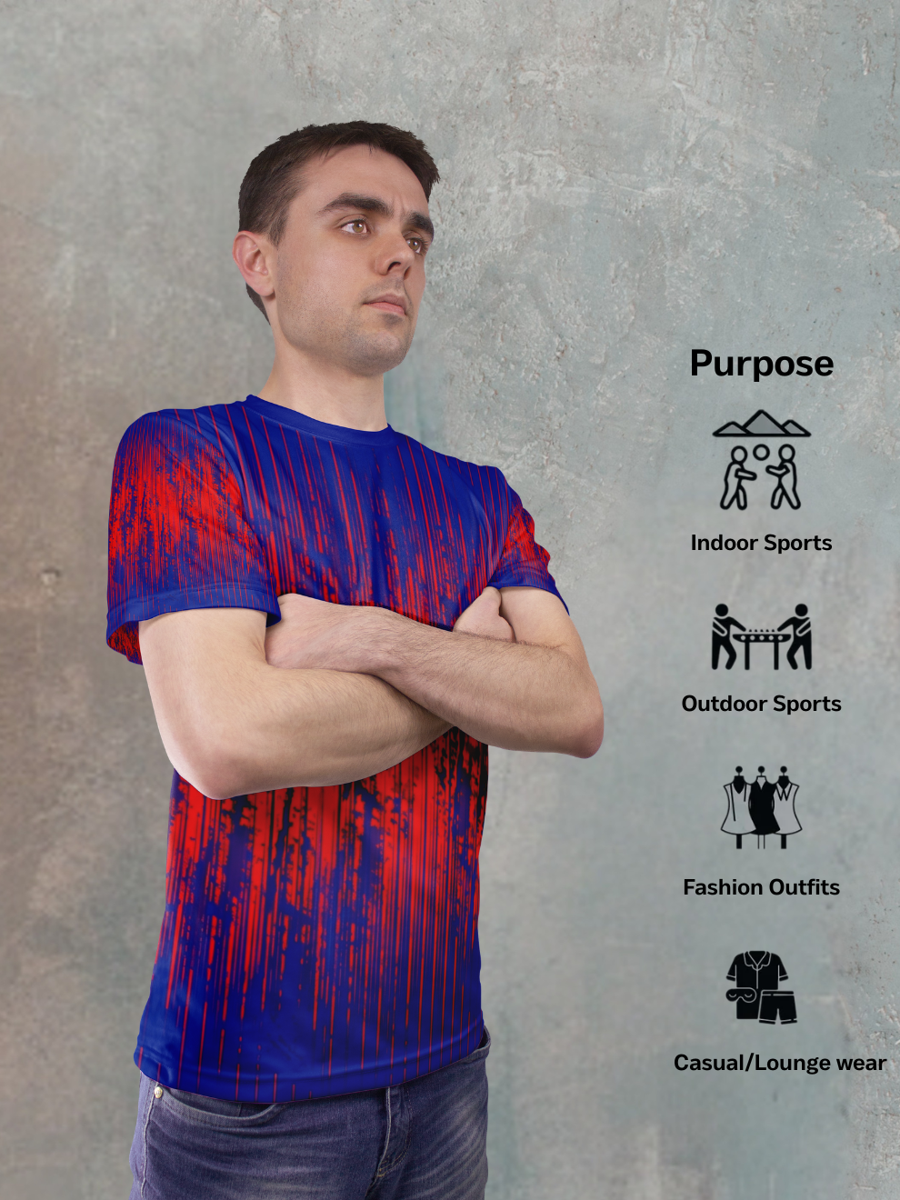 Bold Blue Gradient Motion Pattern Sports T-shirt for men