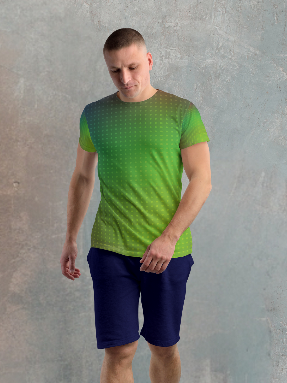 Vibrant Green Dot Print Pattern Sports T-shirt for men