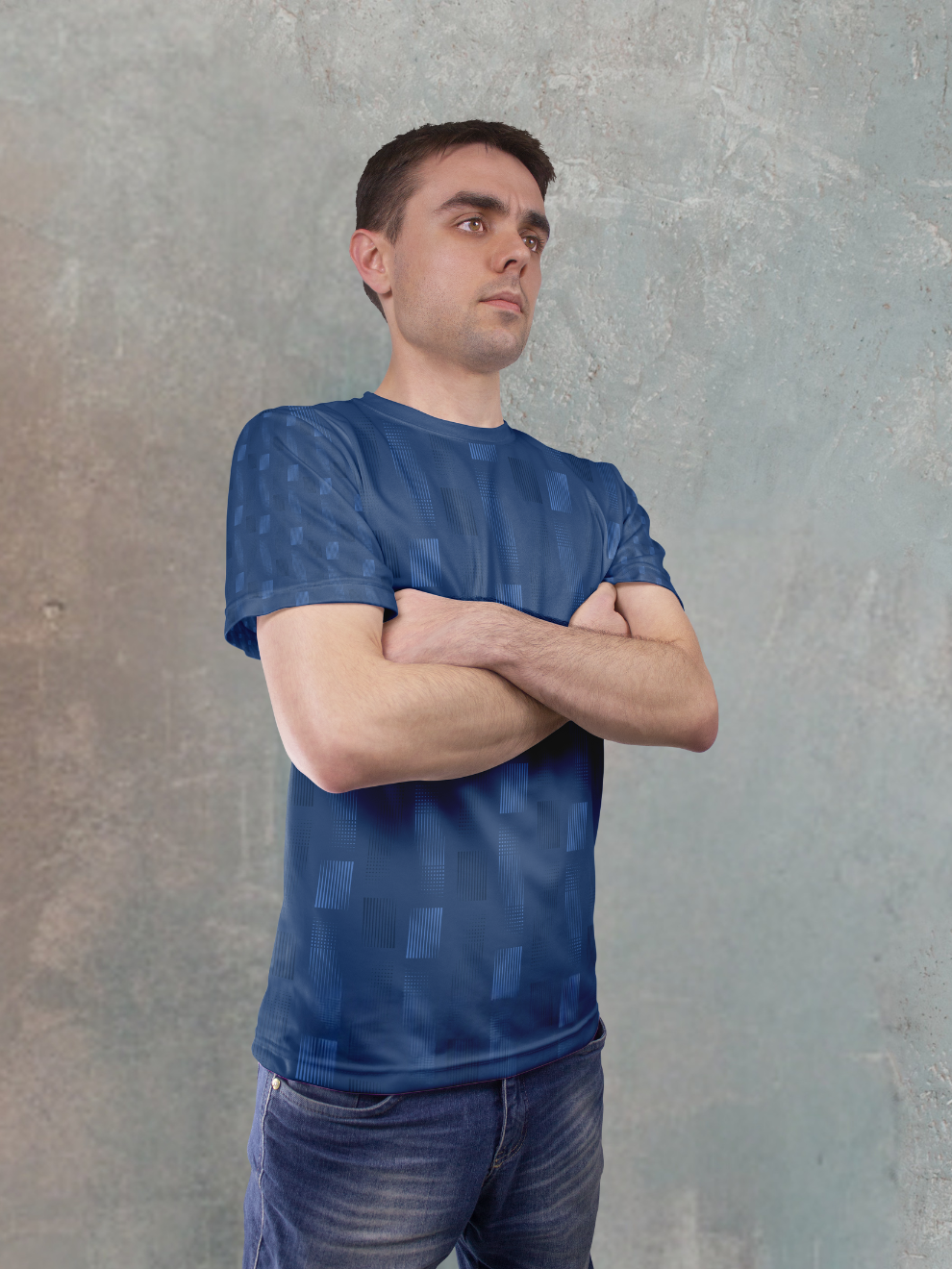 Shadow Blue Grid Block Pattern Sports T-shirt for men