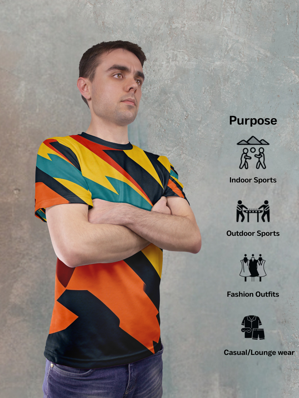 Multi Color Abstract Geometric Pattern Sports T-shirt for men