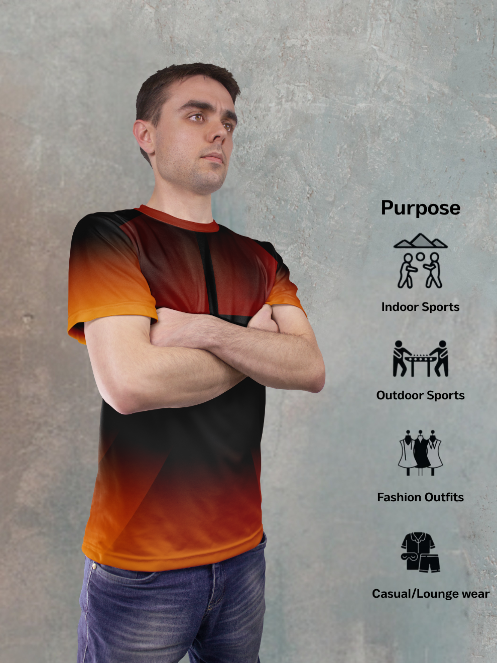 Jet Black Flame Rush Pattern Sports T-shirt for men