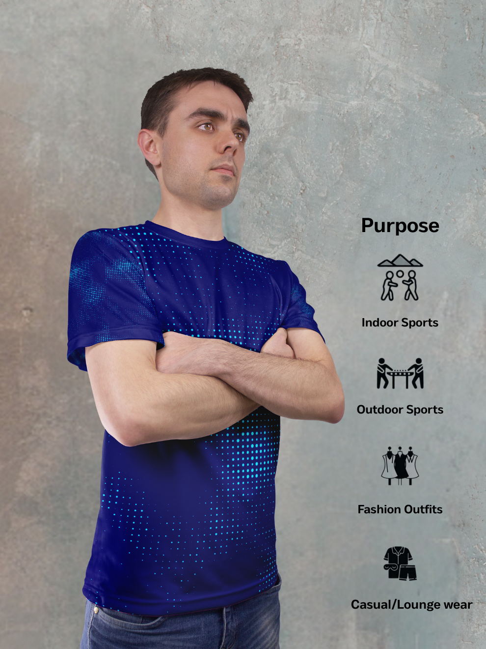 Digital Navy Blue Dot Wave Pattern Sports T-shirt for men