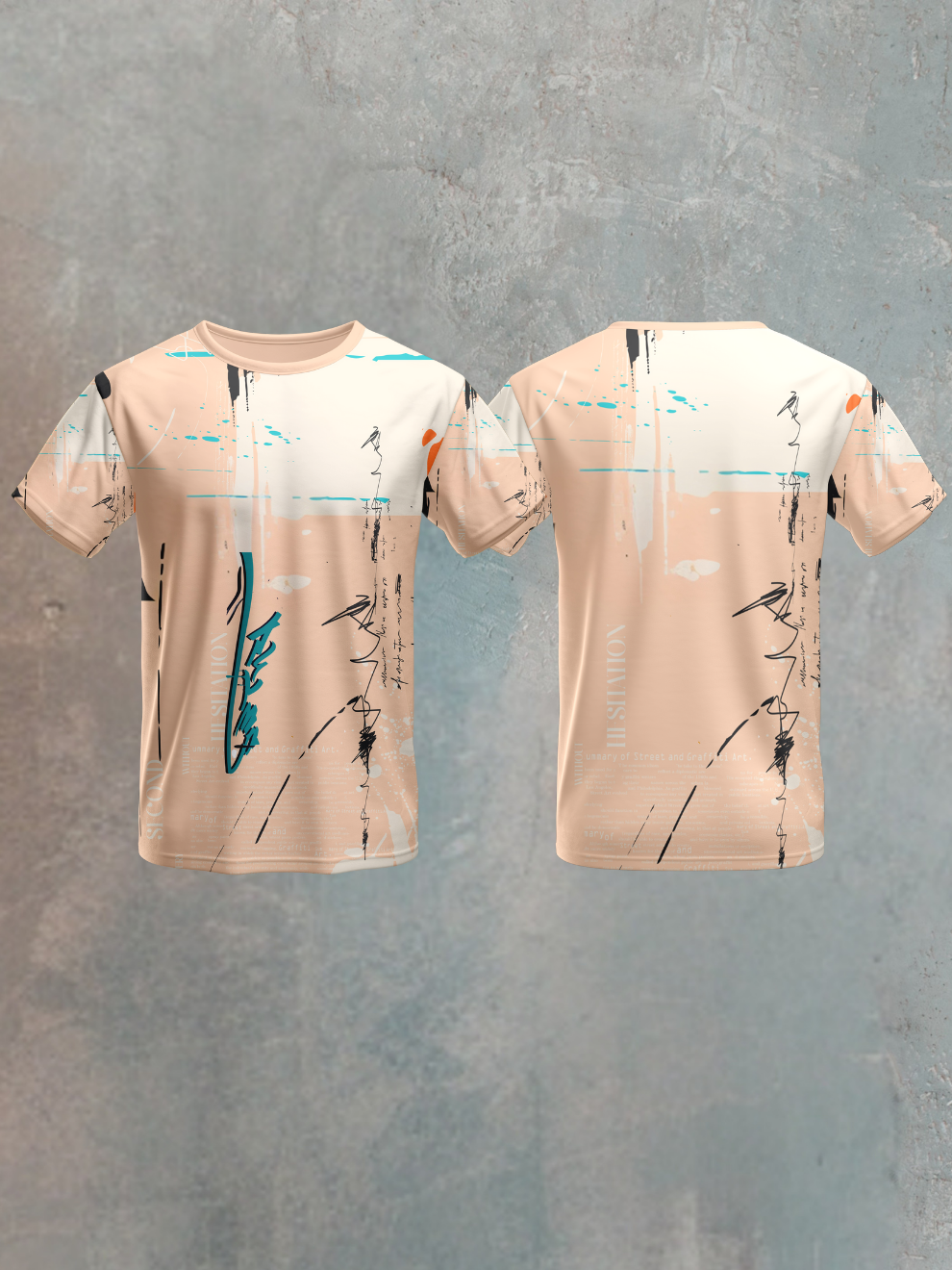 Canvas Cream Art Patch Pattern Sports T-shirt for men