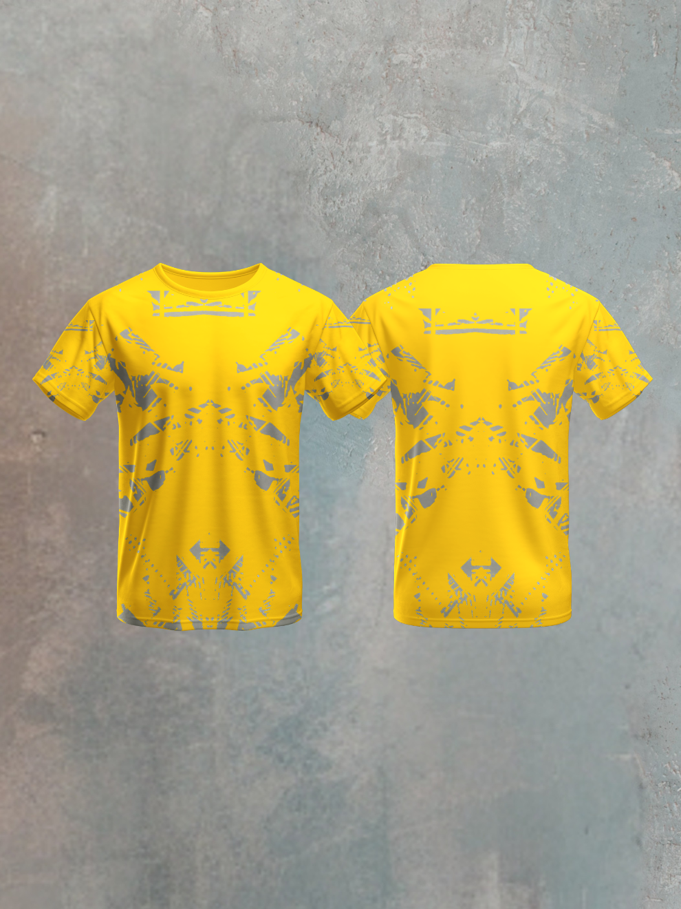 Bright Mustard Yellow Strike Grid Pattern Sports T-shirt for men