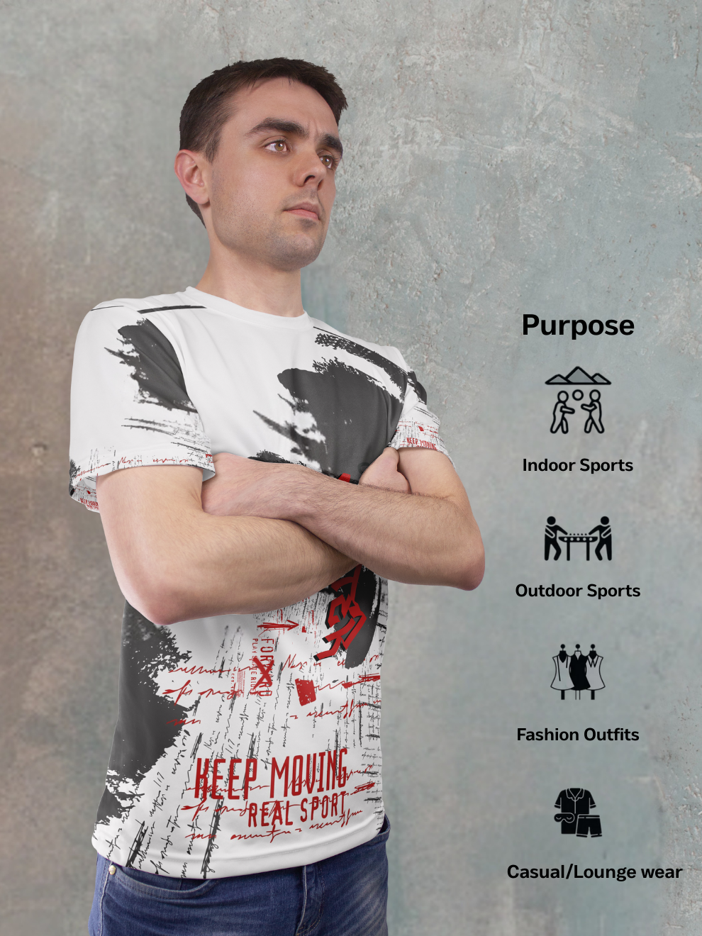 Street White Brush Stroke Pattern Sports T-shirt for men