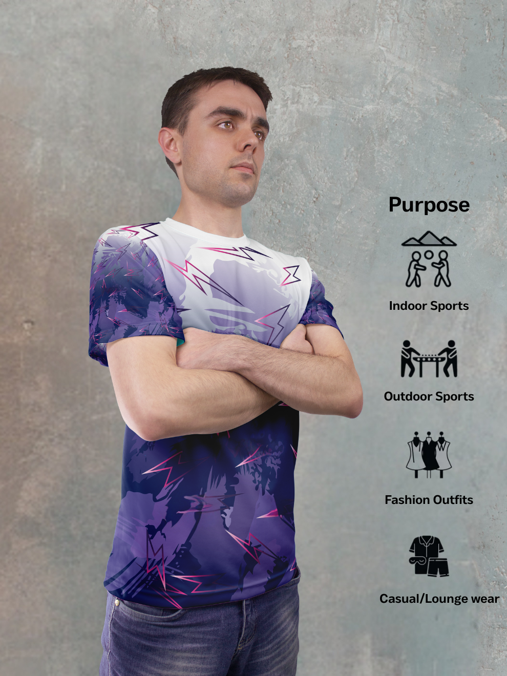 Storm Violet Neon Strike Pattern Sports T-shirt for men