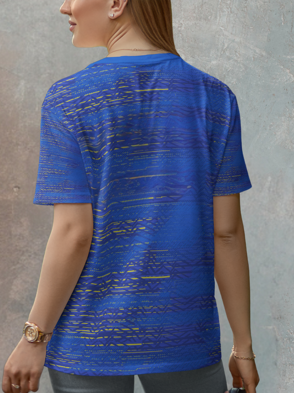 Drift Blue Abstract Code Line Pattern Sports T-shirt for women