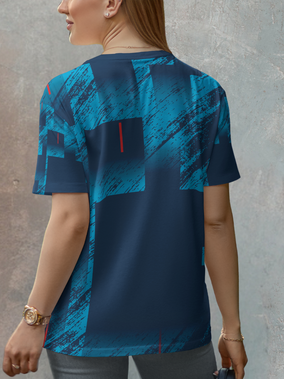 Midnight Alloy Blue Diagonal Mesh Pattern Sports T-shirt for women