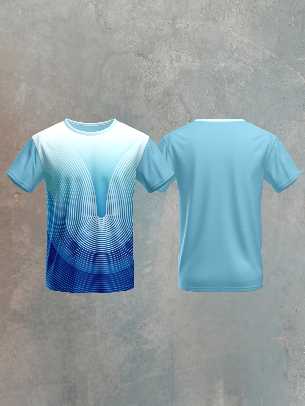 Deep Sky Blue Ocean Curve Pattern Sports T-shirt for men