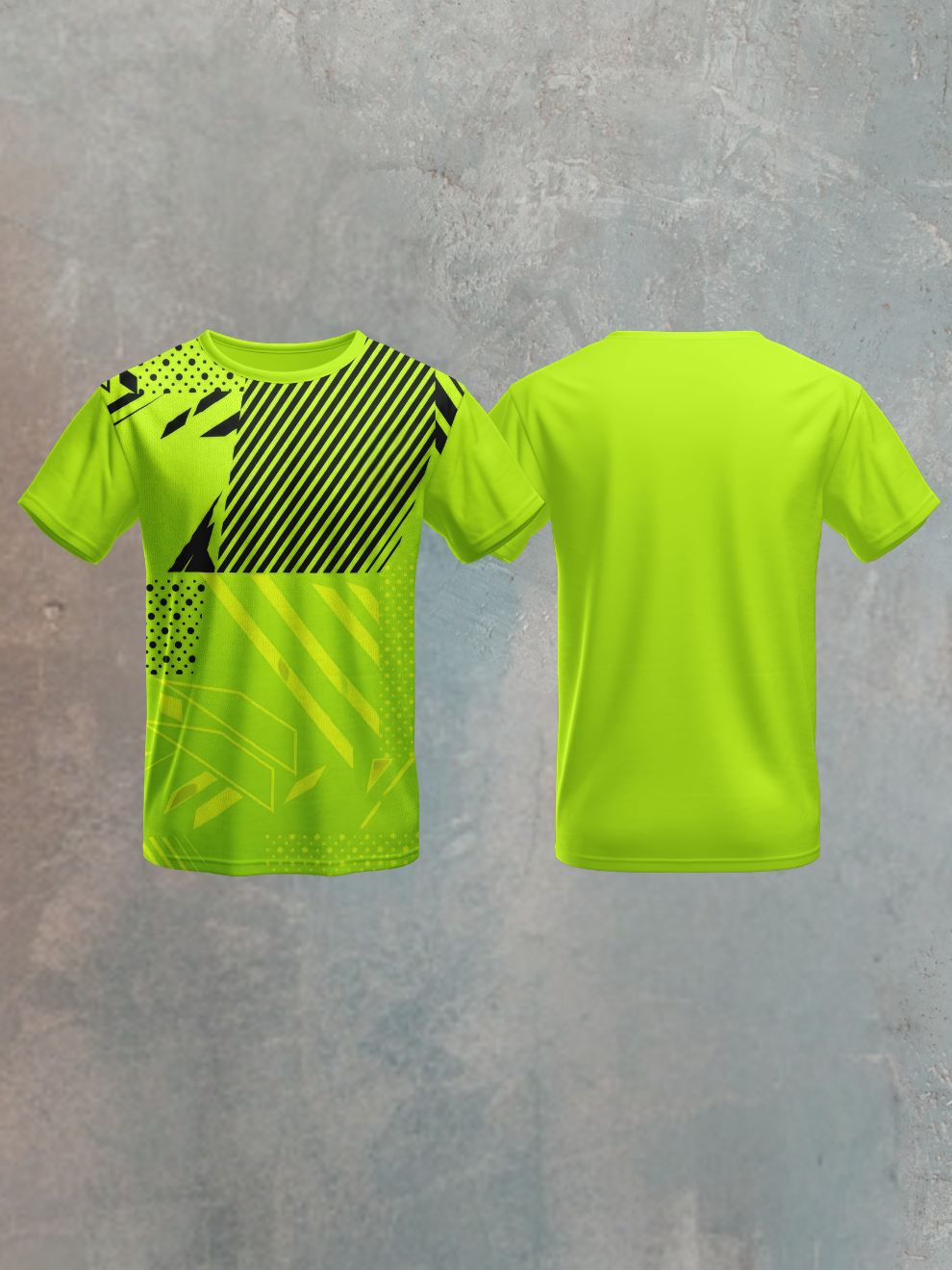Neon Green Geometric Block Pattern Sports T-shirt for men