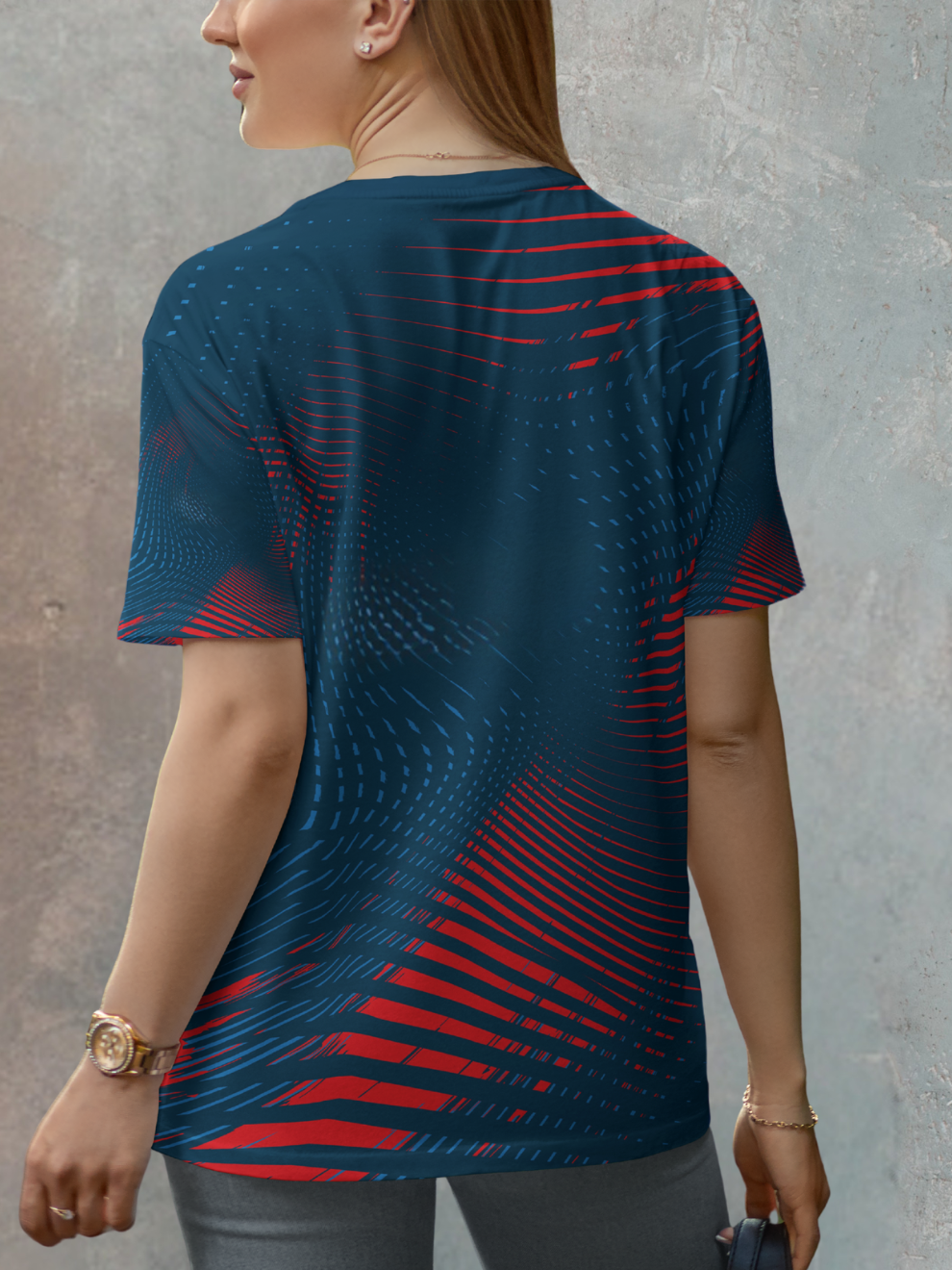 Midnight Blue Geometric Print Pattern Sports T-shirt for women