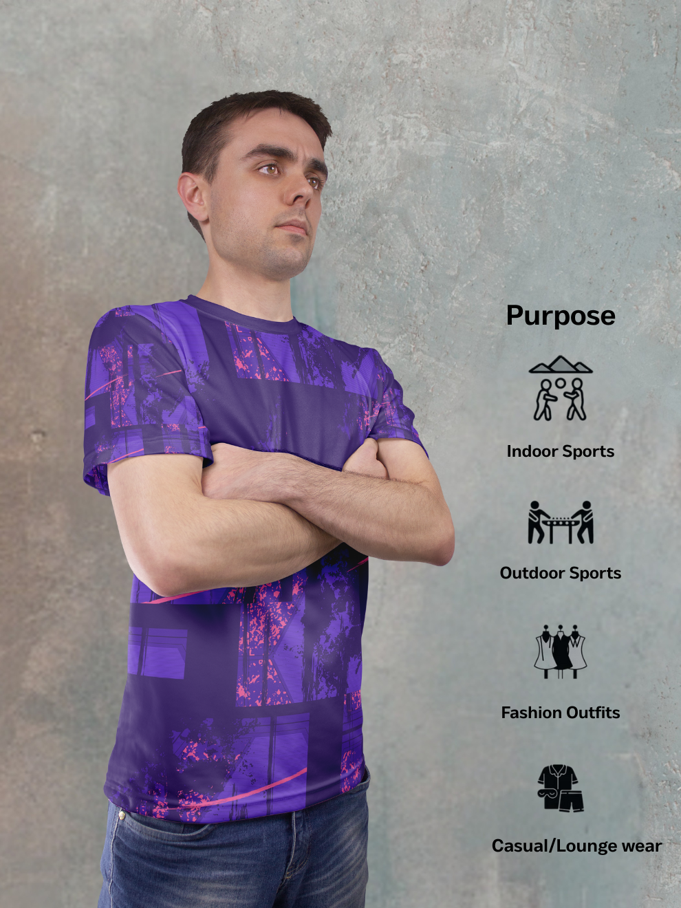 Crimson Violet Grid Storm Pattern Sports T-shirt for men