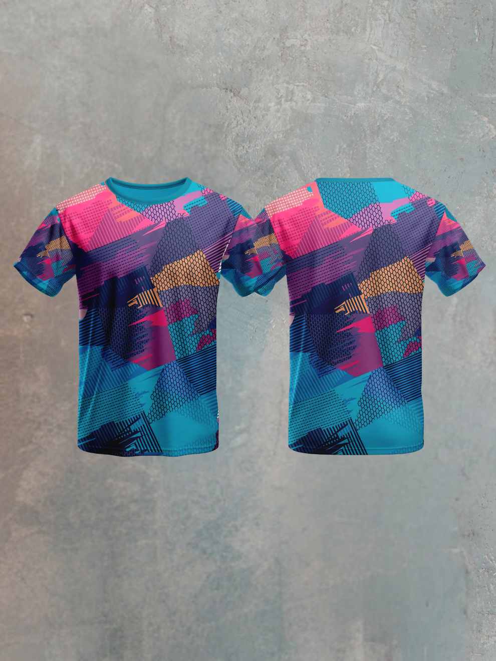 Multi Teal Color Block Fusion Pattern Sports T-shirt for men