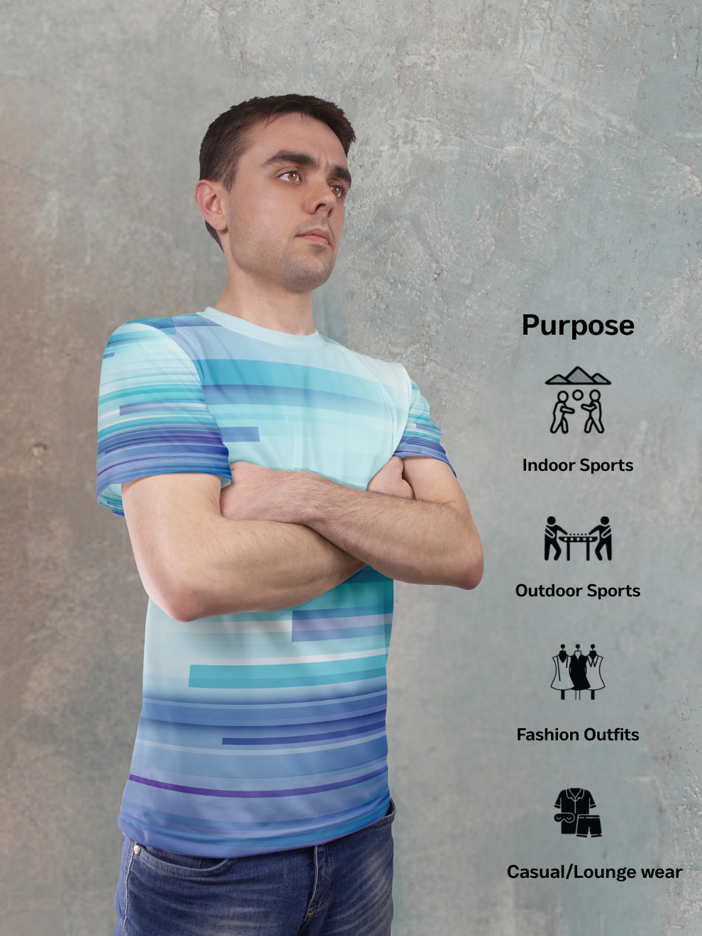 Indigo Blue Abstract Neo Fade Pattern Sports T-shirt for men