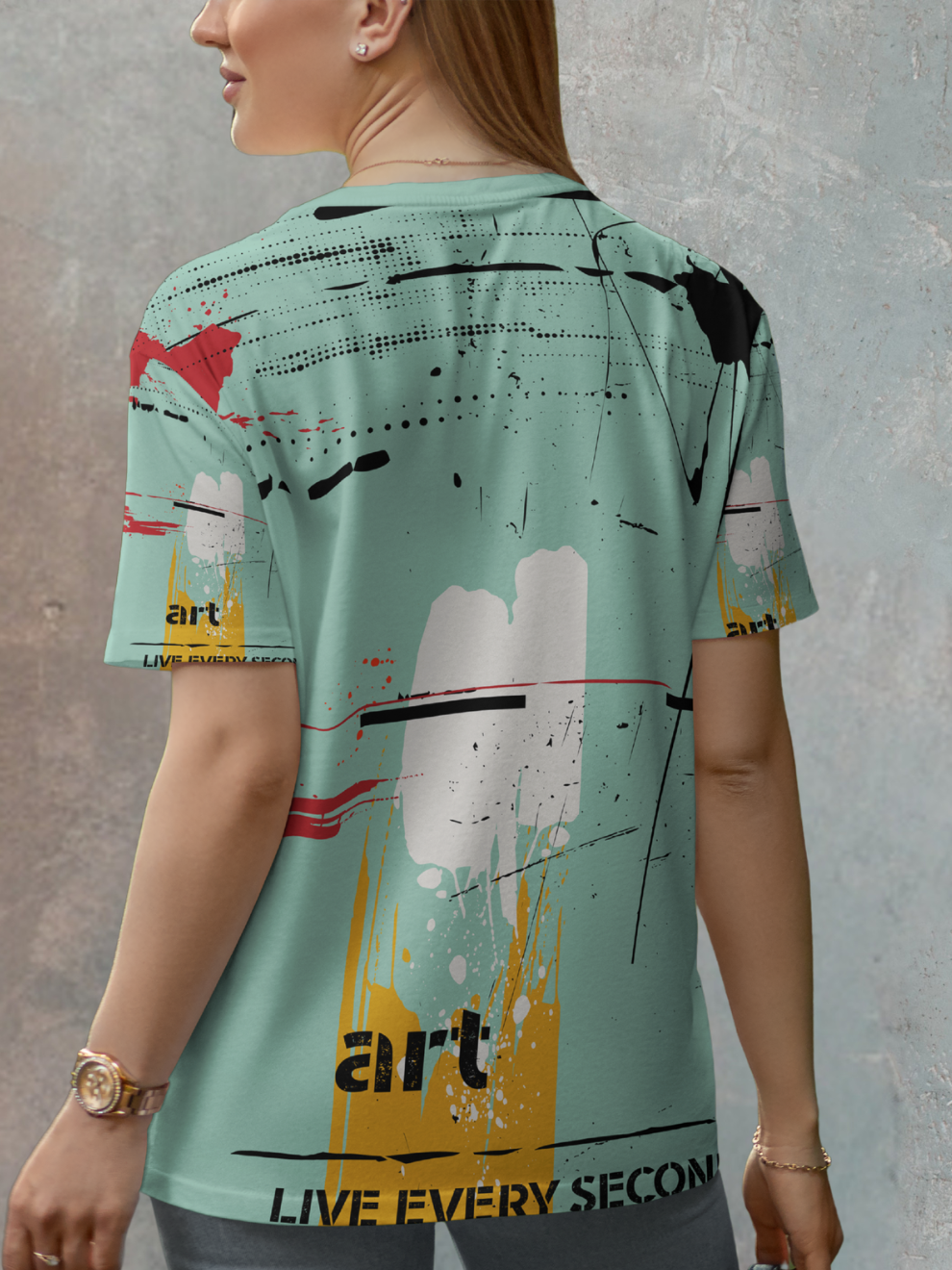 Mint Edge Green Art Burst Pattern Sports T-shirt for women