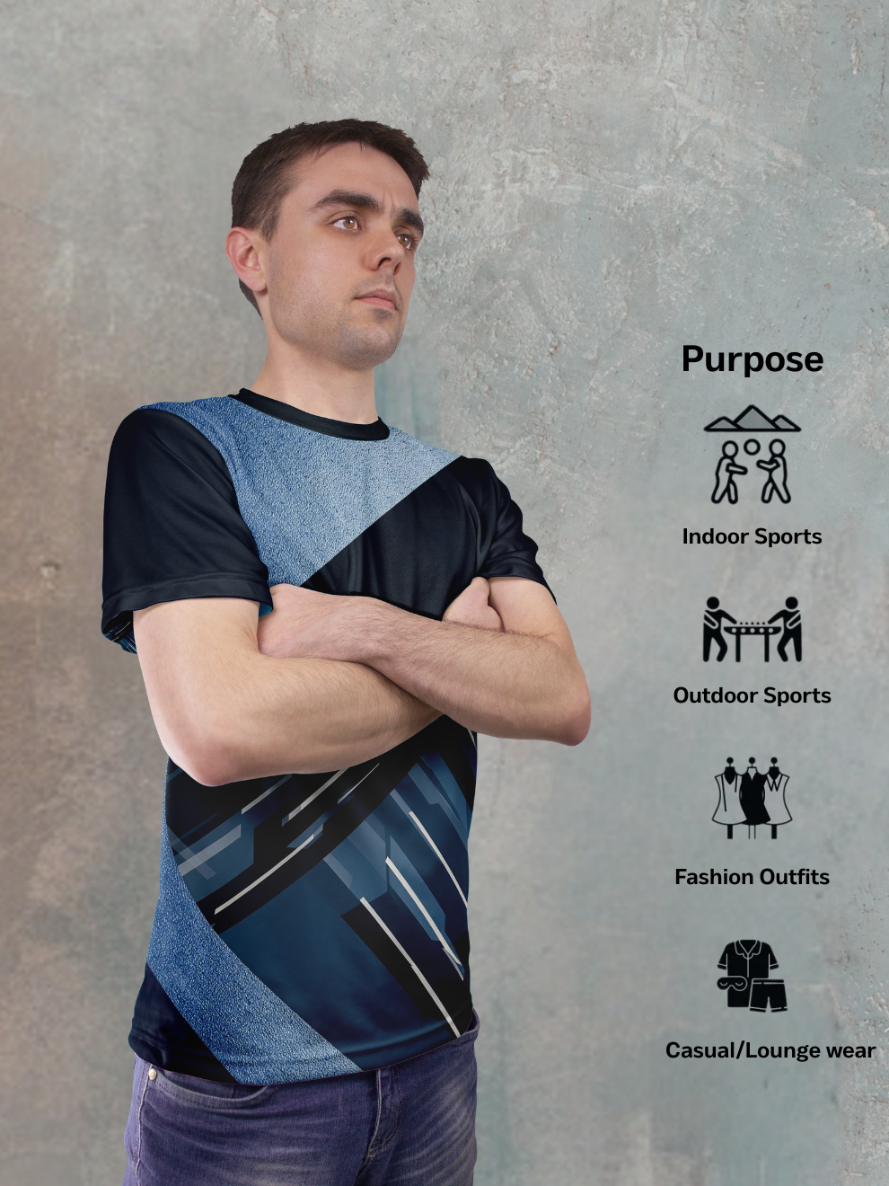 Graphite Gray Diagonal Motion Pattern Sports T-shirt for men