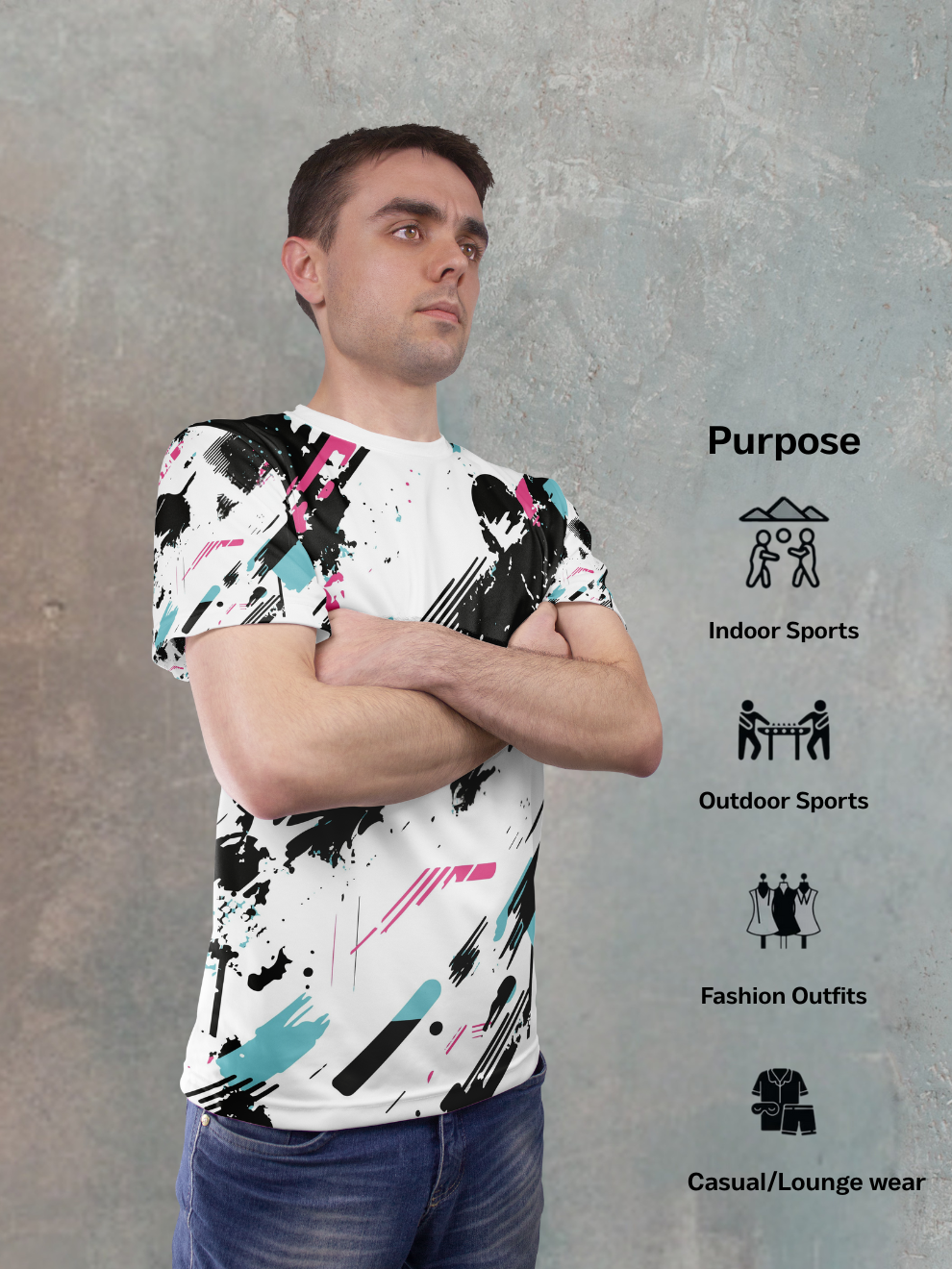 Urban Mist Splash Grid Pattern Sports T-shirt for men