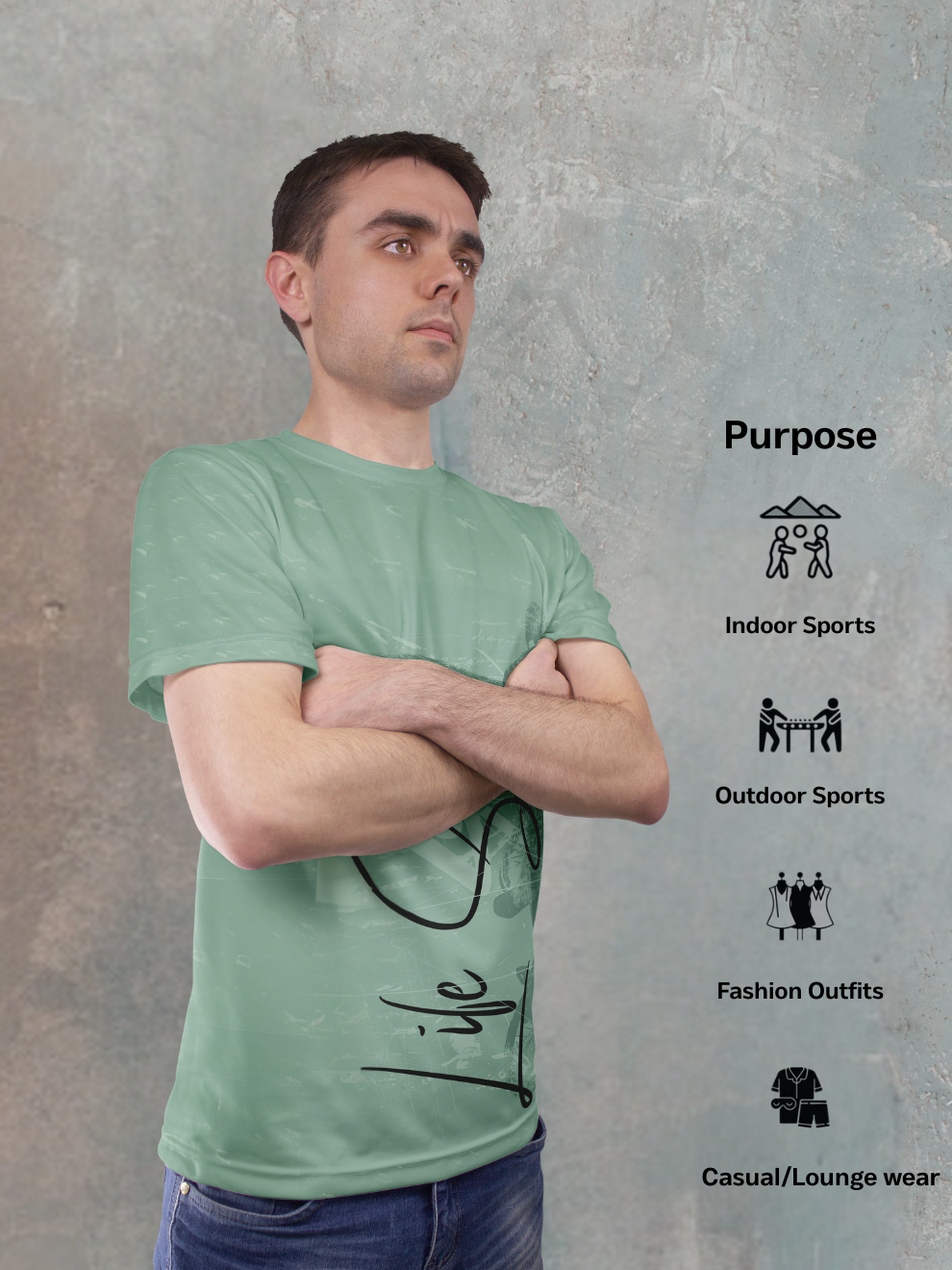 Urban Green Life Script Pattern Sports T-shirt for men