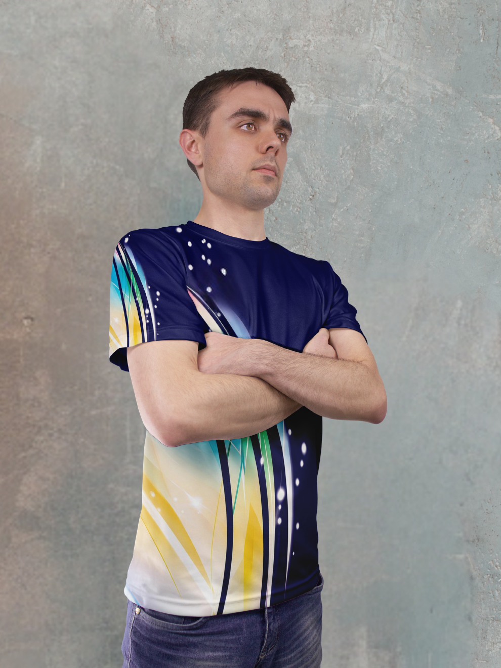Cosmic Navy Blue Motion Abstract Pattern Sports T-shirt for men
