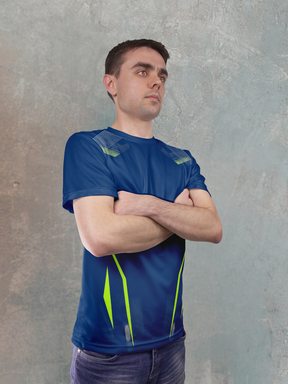 Neon Navy Blue Strike Edge Pattern Sports T-shirt for men