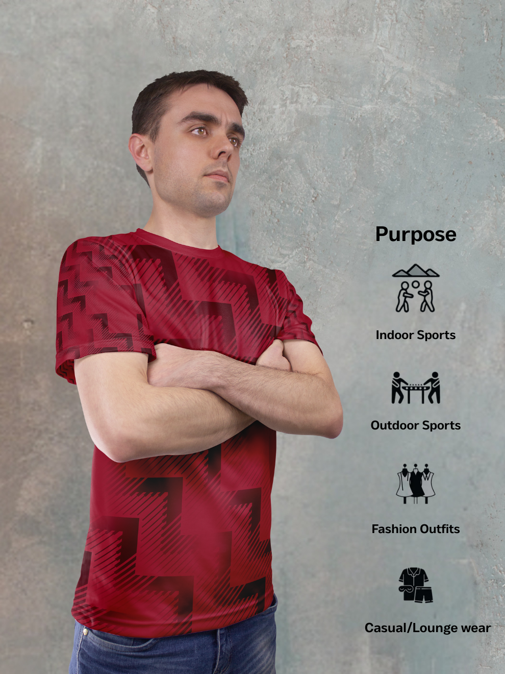 Crimson Red Grid Mesh Pattern Sports T-shirt for men